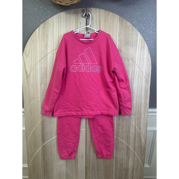 Adidas Kids Sweatshirt Jogger Set size 10 / 12 Pink Sportswear Activewear M - Picture 1 of 8